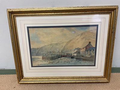 Lot 235 - HARRY J WILLIAMS; watercolour, small harbour,...