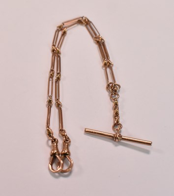 Lot 390 - A 9ct rose gold Albert chain with T-bar and...