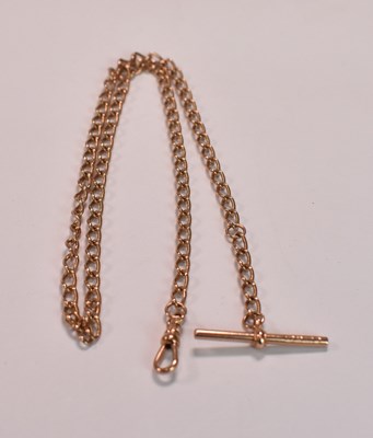 Lot 391 - A 9ct rose gold fob chain with T-bar and...