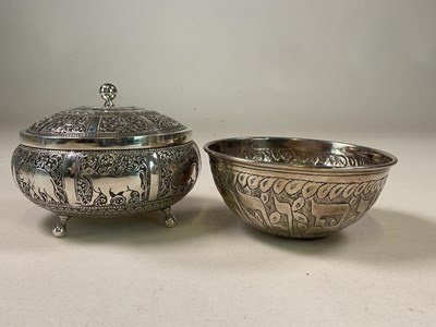 Lot 362 - An Indian white metal circular lidded bowl,...