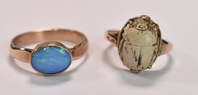 Lot 435 - A 9ct yellow gold and opal dress ring, size S...