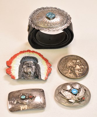 Lot 489 - NAVAJO/NATIVE AMERICAN; three white metal belt...