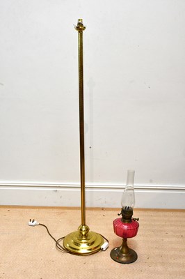 Lot 830 - A brass standard lamp together with a brass...