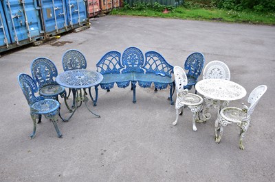 Lot 461 - A blue painted aluminium garden table and four...