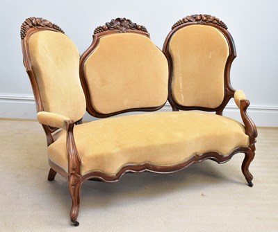 Lot 192 - A Victorian walnut three seater sofa, with...