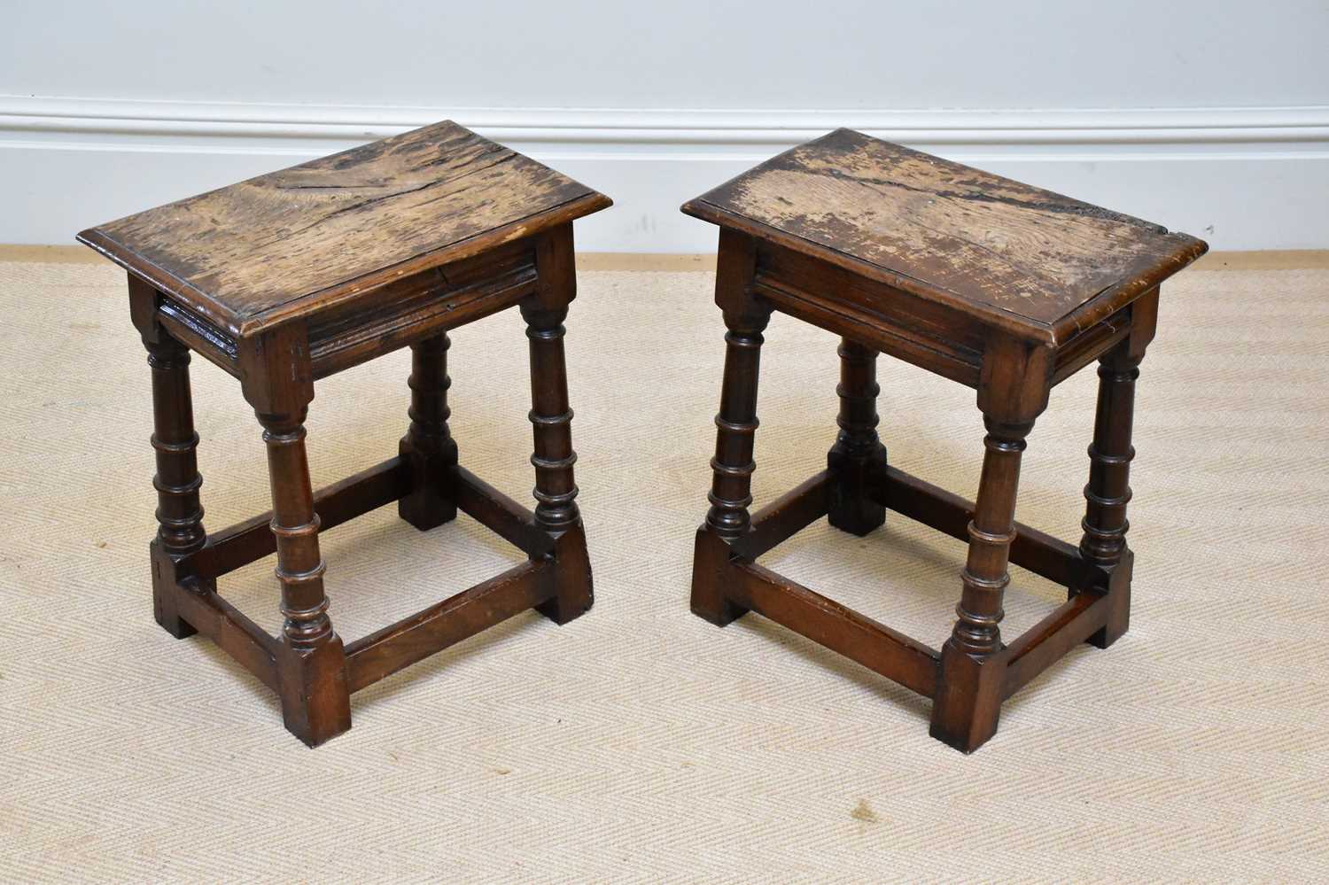 Lot 34 - A pair of 18th century style oak joint stools,...