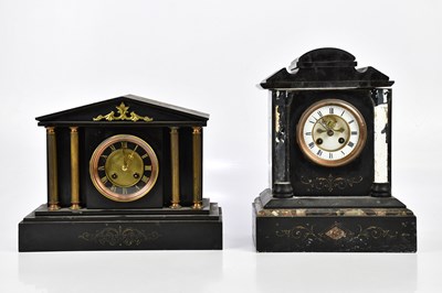Lot 401 - A Victorian slate mantel clock of...