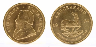 Lot 1883 - A 1974 full krugerrand, 1oz of fine gold.