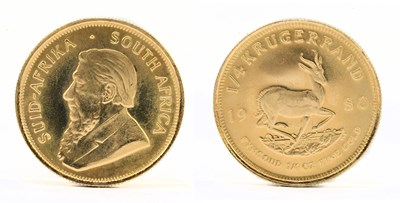 Lot 1885 - A 1980 quarter krugerrand, 1/4 ozt of fine gold.