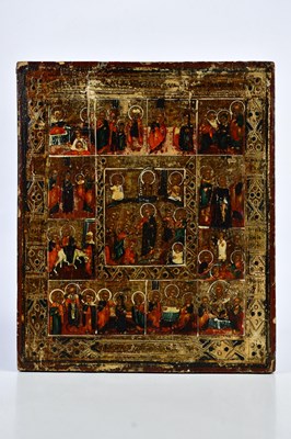 Lot 606 - An 18th century Russian icon with twelve...