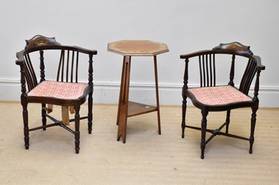 Lot 145 - A pair of Edwardian inlaid mahogany corner...