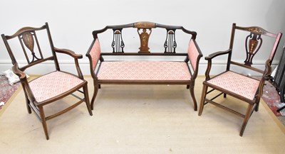 Lot 183 - An Edwardian inlaid mahogany three piece salon...