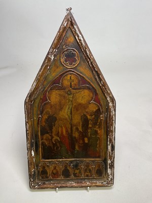 Lot 251 - A religious icon of the Crucifixion, 43 x 22cm