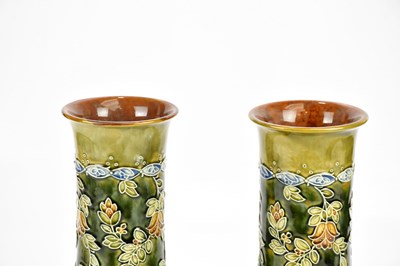 Lot 2426 - ROYAL DOULTON; a large pair of Art Ware vases,...