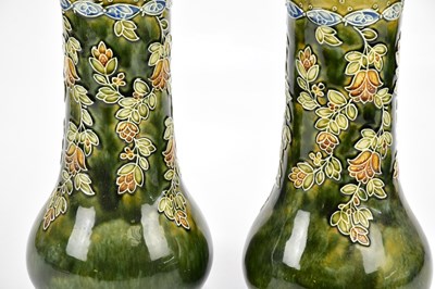 Lot 2426 - ROYAL DOULTON; a large pair of Art Ware vases,...