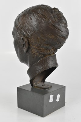 Lot 228 - IAN HANSON; a bronze bust of Bea, on square...