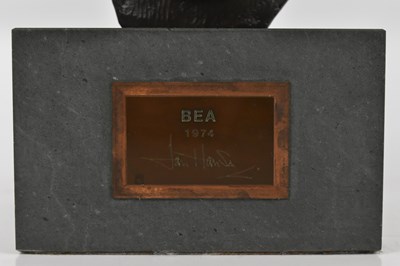 Lot 228 - IAN HANSON; a bronze bust of Bea, on square...