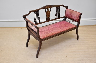 Lot 1185 - An Edwardian mahogany inlaid two seater settee,...