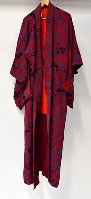 Lot 161 - A vintage kimono with blue and black floral...