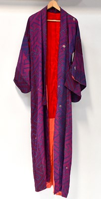 Lot 160 - A vintage kimono with red and pink geometric...
