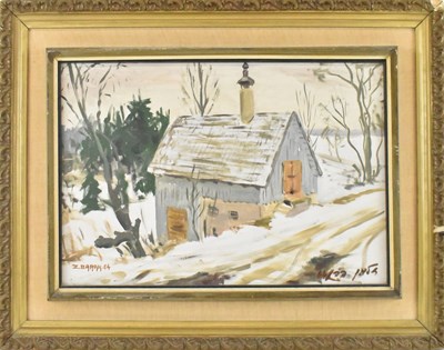 Lot 272 - ZALMAN BARAN; oil on canvas, winter landscape,...