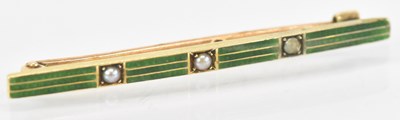 Lot 1349 - A 15ct yellow gold and green enamelled seed...