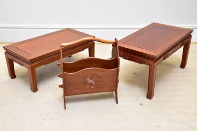 Lot 1083 - Two Chinese rosewood low coffee tables, length...