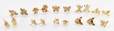 Lot 1300 - A group of seven pairs of 9ct yellow gold...