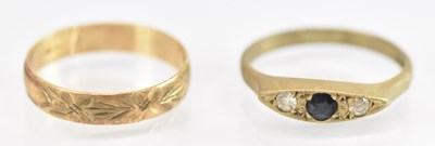 Lot 1358 - A 9ct yellow gold band, size L, and a 9ct...