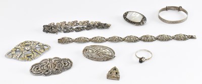 Lot 1288 - A group of silver and marcasite jewellery...