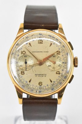 Lot 1444 - An 18ct yellow gold Chronographe Suisse manual...