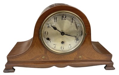 Lot 112 - An Edwardian mahogany and inlaid mantel clock...