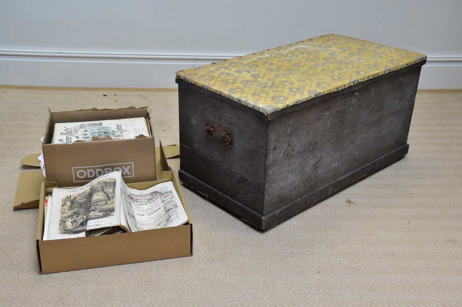 Lot 1612 - An old stained pine blanket chest on plinth