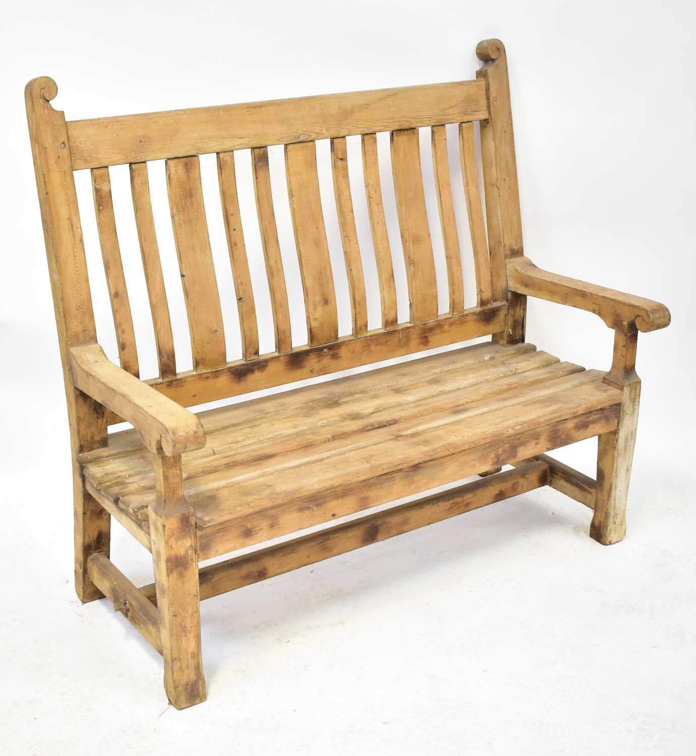 Lot 42 - A late 19th/early 20th century pine bench with...
