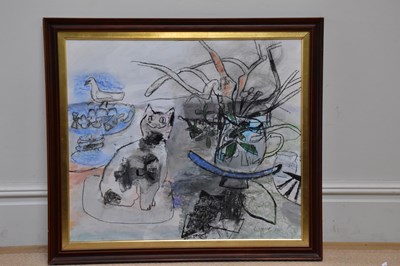 Lot 809 - STEWART LEES (1926-2008); acrylic, 'Wemyss Cat'...