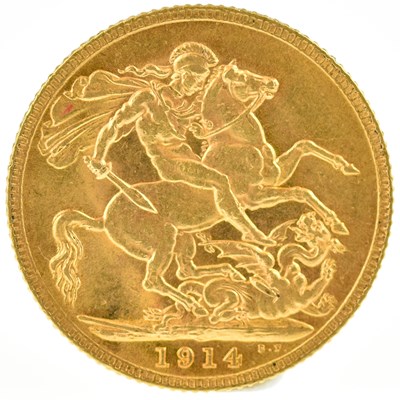 Lot 971 - A George V full sovereign 1914, George and...