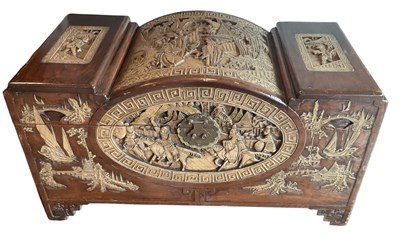 Lot 58 - A modern Chinese carved hardwood coffer, with...