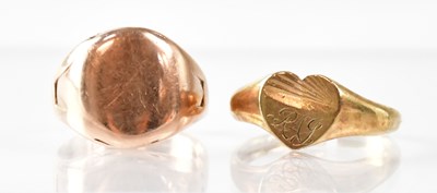 Lot 1027 - Two 9ct gold rings comprising a rose gold...