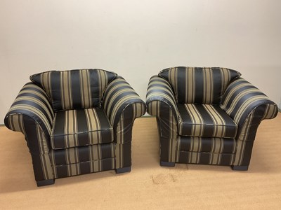 Lot 718 - A pair of contemporary striped upholstered...