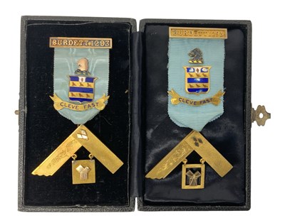 Lot 1400 - MASONIC INTEREST; two 9ct yellow gold Burdett...