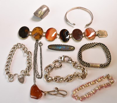 Lot 629 - A group of costume jewellery including silver...