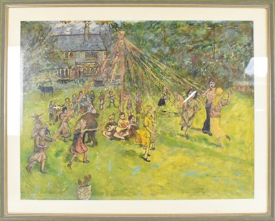 Lot 207 - PAUL MILLAR; oil on board, 'Maypole', rural...