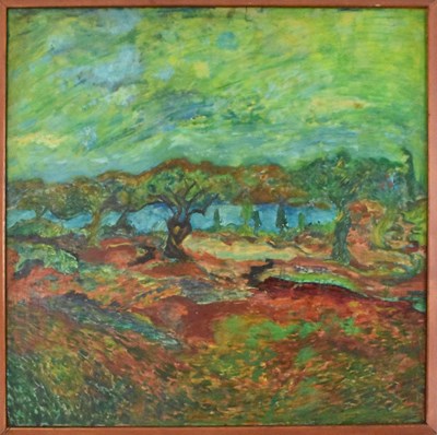 Lot 174 - PAUL MILLAR; oil on board, 'Aegean Landscape',...