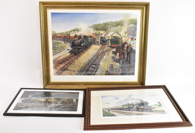 Lot 316 - TERENCE CUNEO; signed print, trains at a...