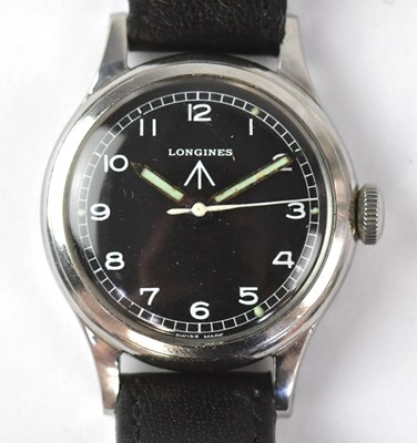 Lot 1197 - LONGINES; a military issued wristwatch, the...