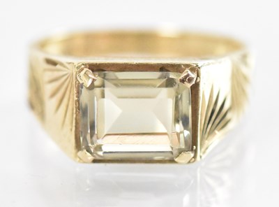 Lot 1276 - A 9ct yellow gold citrine set gentleman's ring,...