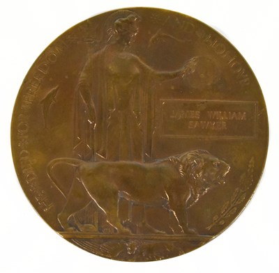 Lot 381 - A WWI memorial plaque named for James William...