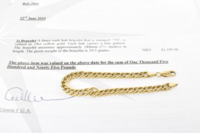 Lot 1237 - An 18ct yellow gold fancy curb link bracelet,...