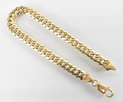 Lot 1243 - A 9ct yellow gold flat link bracelet, length...