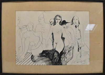 Lot 298 - CHANTAL MASKENS; pen and ink drawing, figures,...